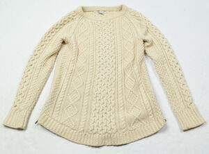 LL Bean Signature Cable-Knit Fisherman Tunic Sweater Womens XS Tan Cotton